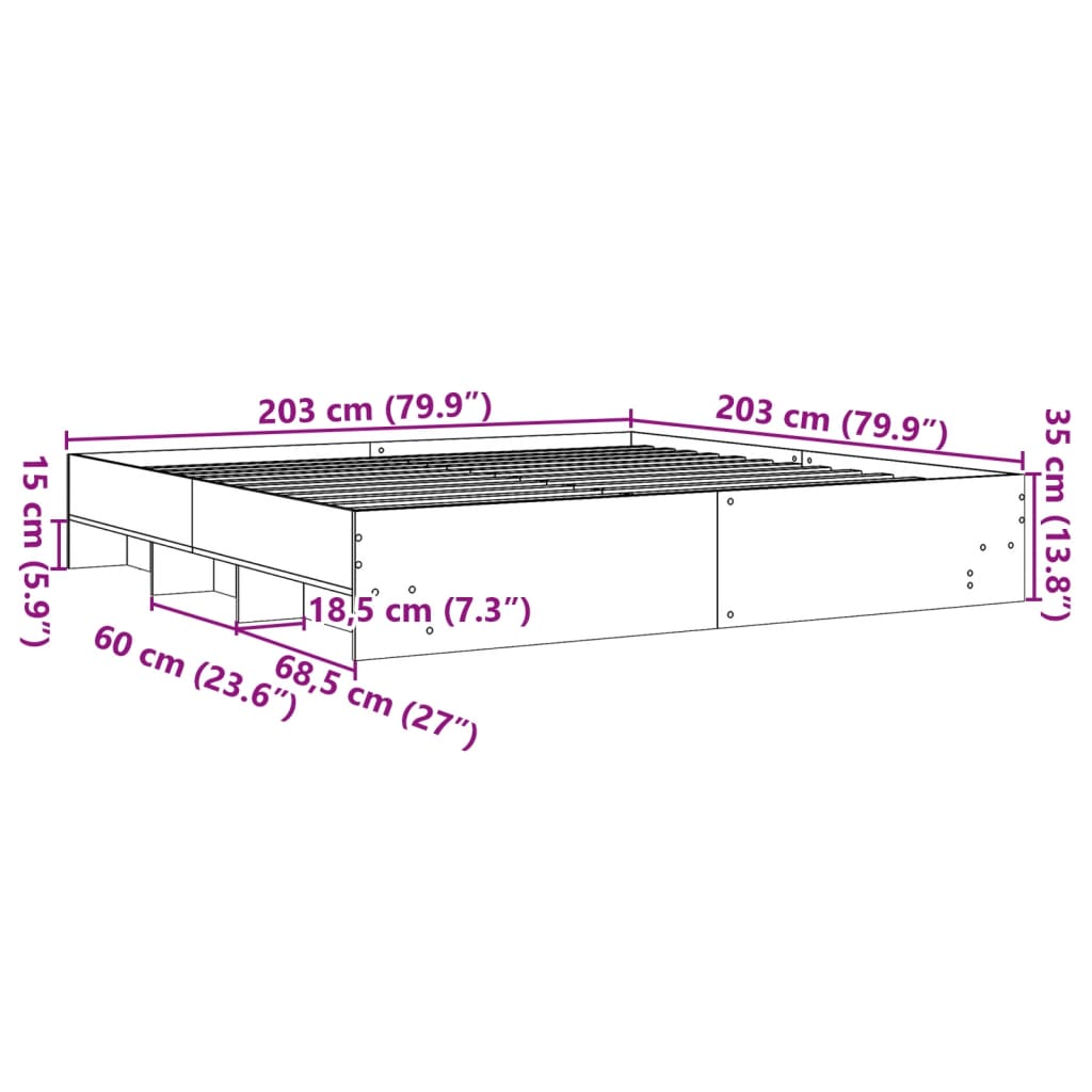 Bed frame concrete grey 200x200 cm wood material