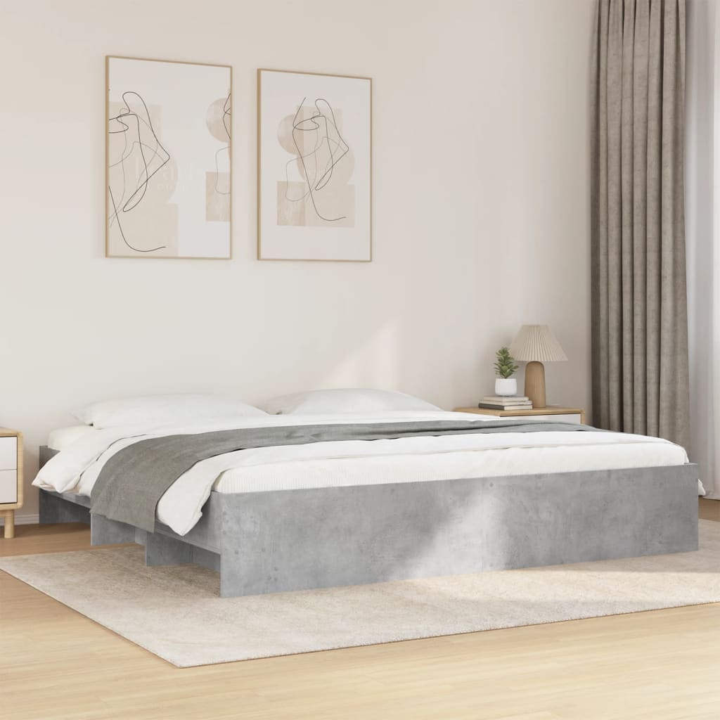 Bed frame concrete grey 200x200 cm wood material