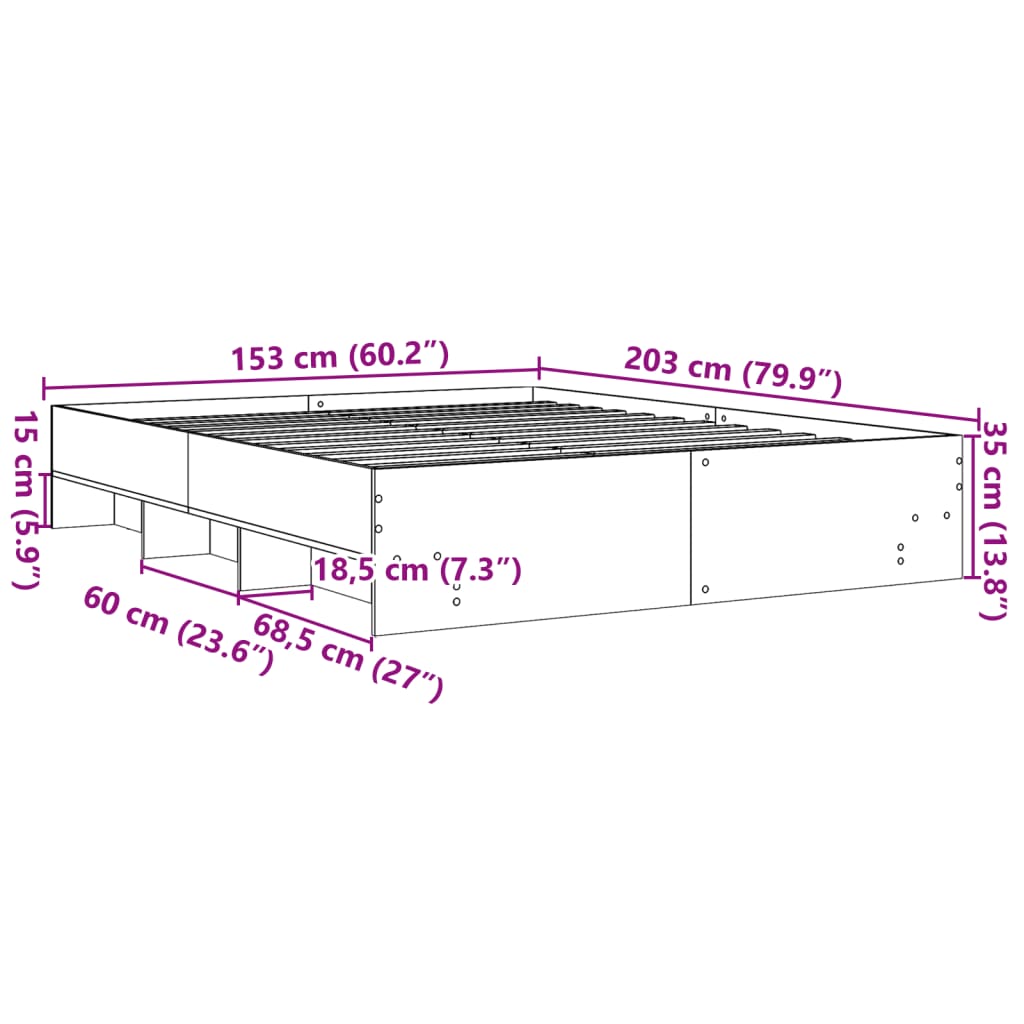 Bed frame concrete grey 150x200 cm wood material