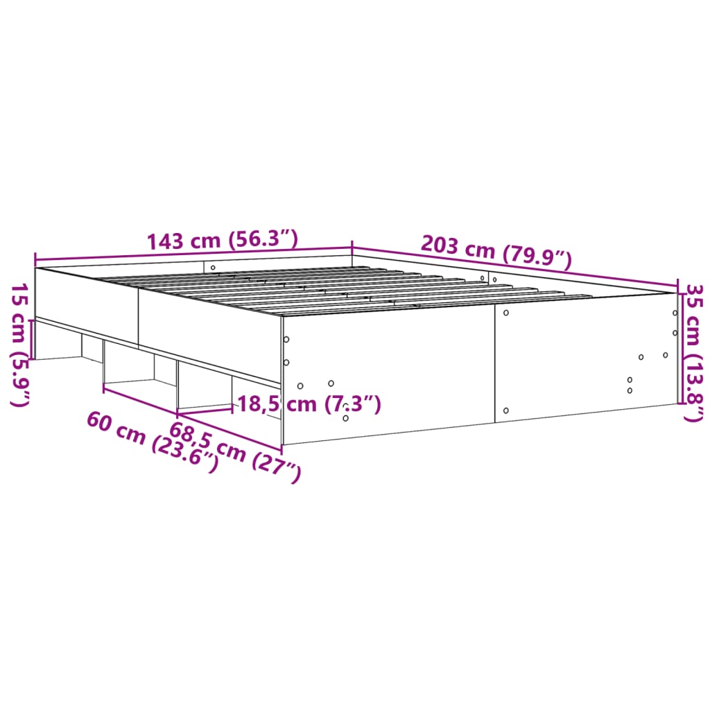 Bed frame concrete grey 140x200 cm wood material