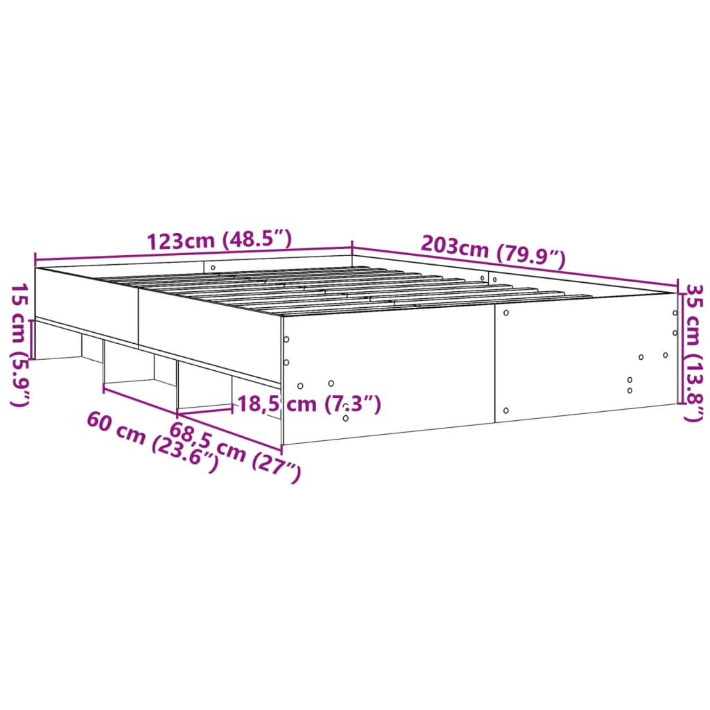 Bed frame concrete grey 120x200 cm wood material