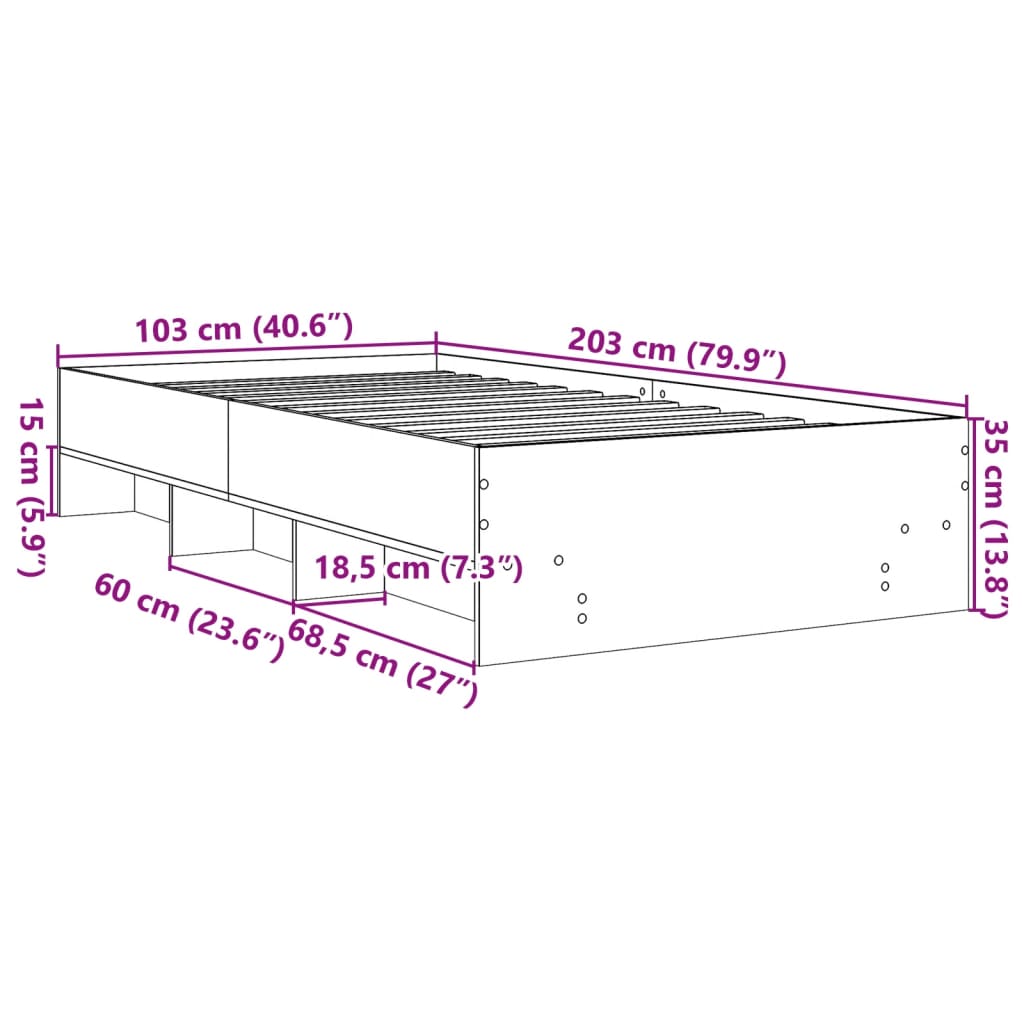Bed frame concrete grey 100x200 cm wood material