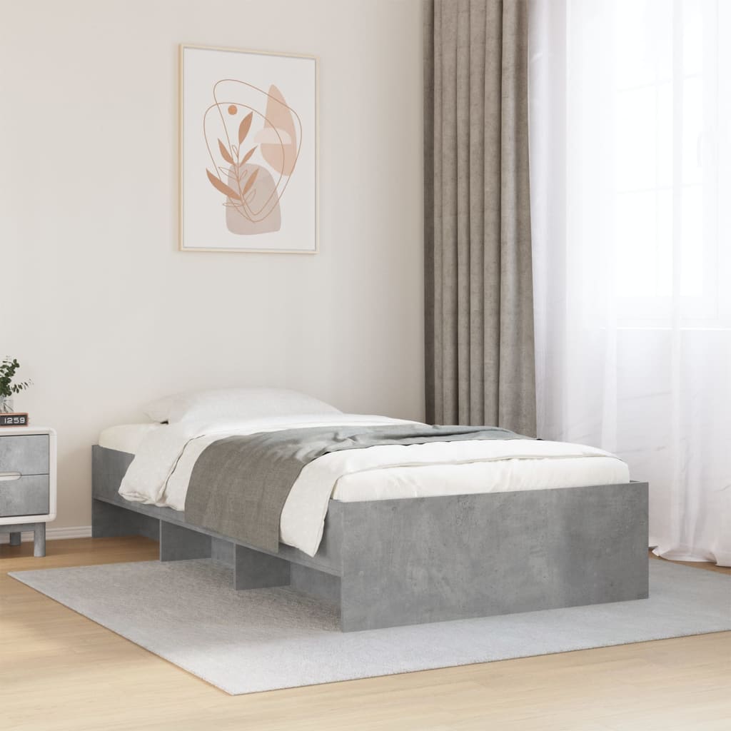 Bed frame concrete grey 100x200 cm wood material