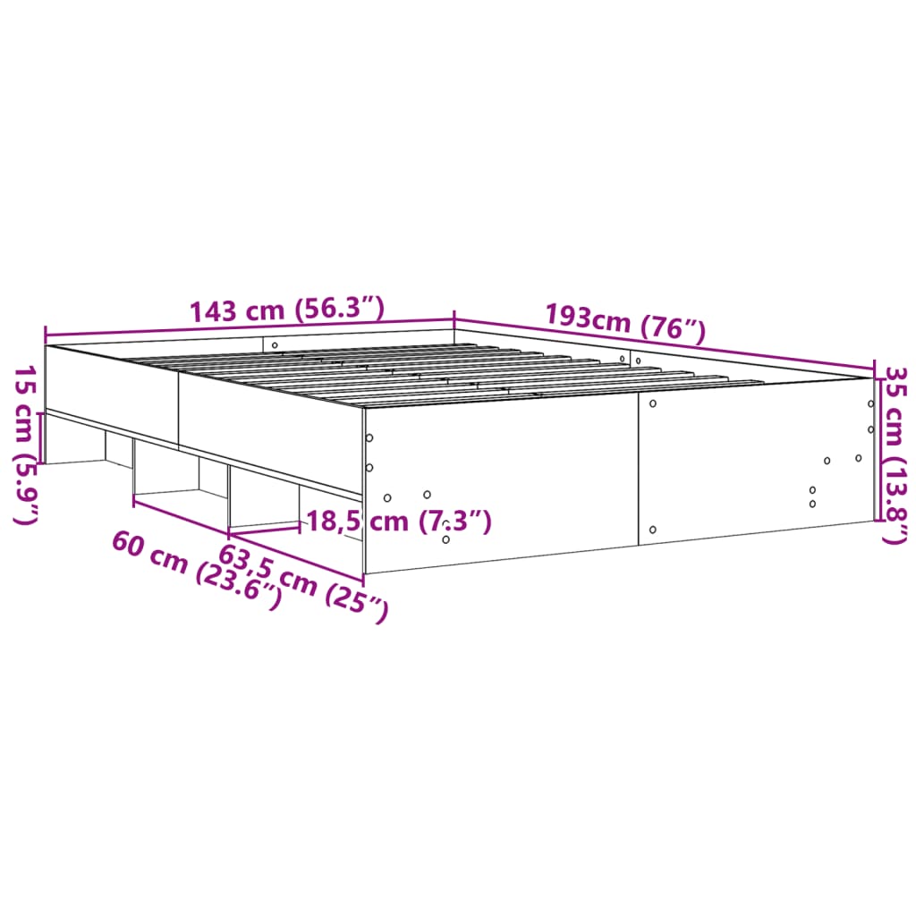 Bed frame concrete grey 140x190 cm wood material