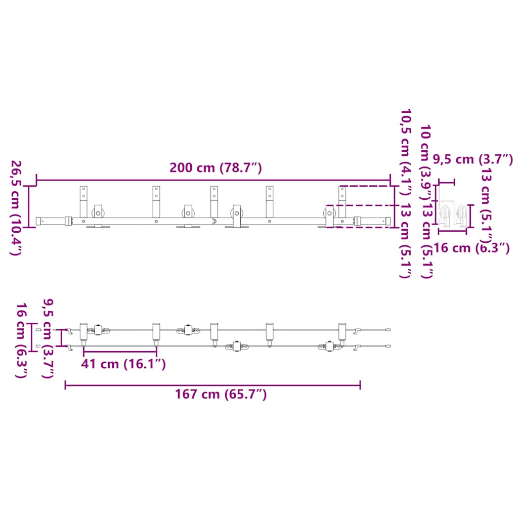 Schiebetürbeschlag-Set 200 cm Stahl Schwarz