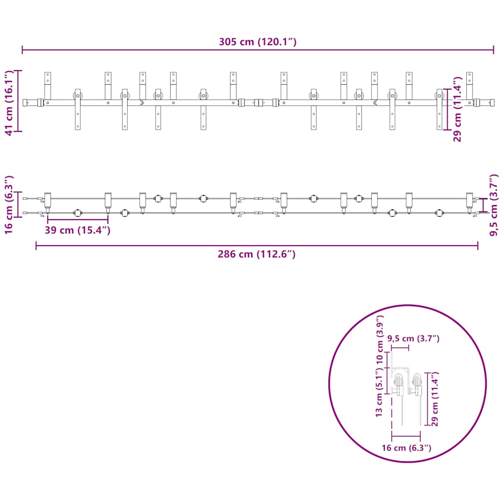 Schiebetürbeschlag-Set 305 cm Stahl Schwarz