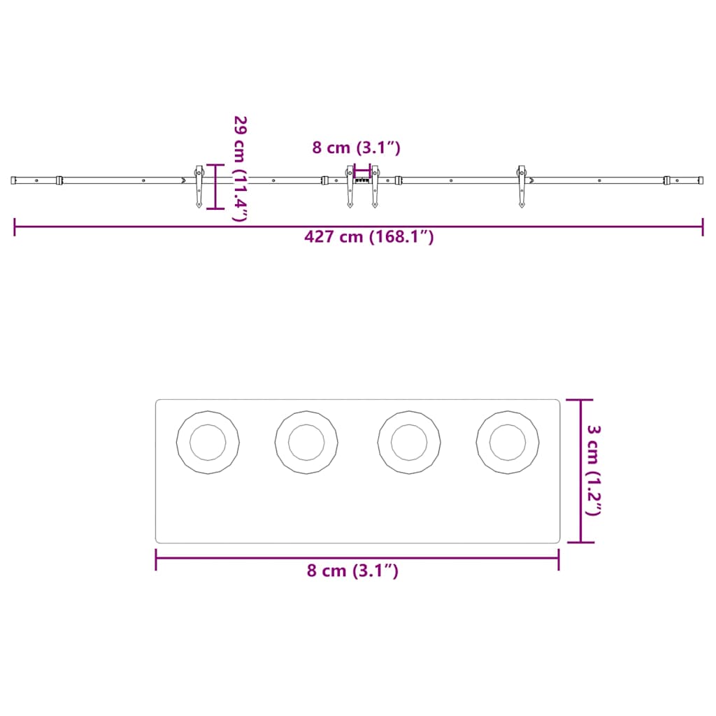 Schiebetürbeschlag-Set 427 cm Stahl Schwarz