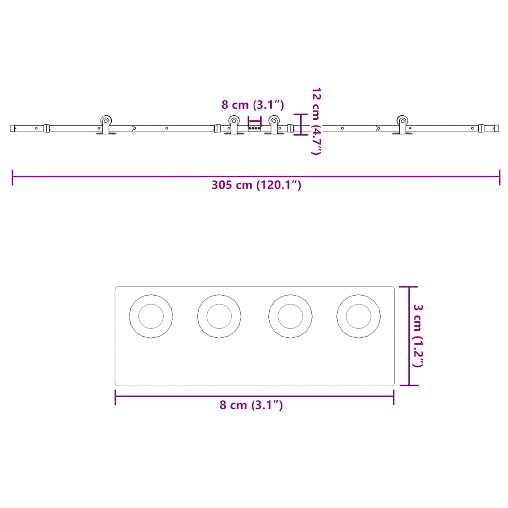 Schiebetürbeschlag-Set 305 cm Stahl Schwarz