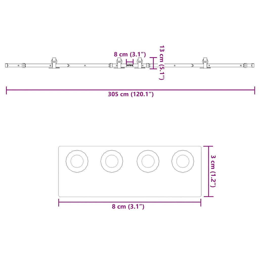 Schiebetürbeschlag-Set 305 cm Stahl Schwarz