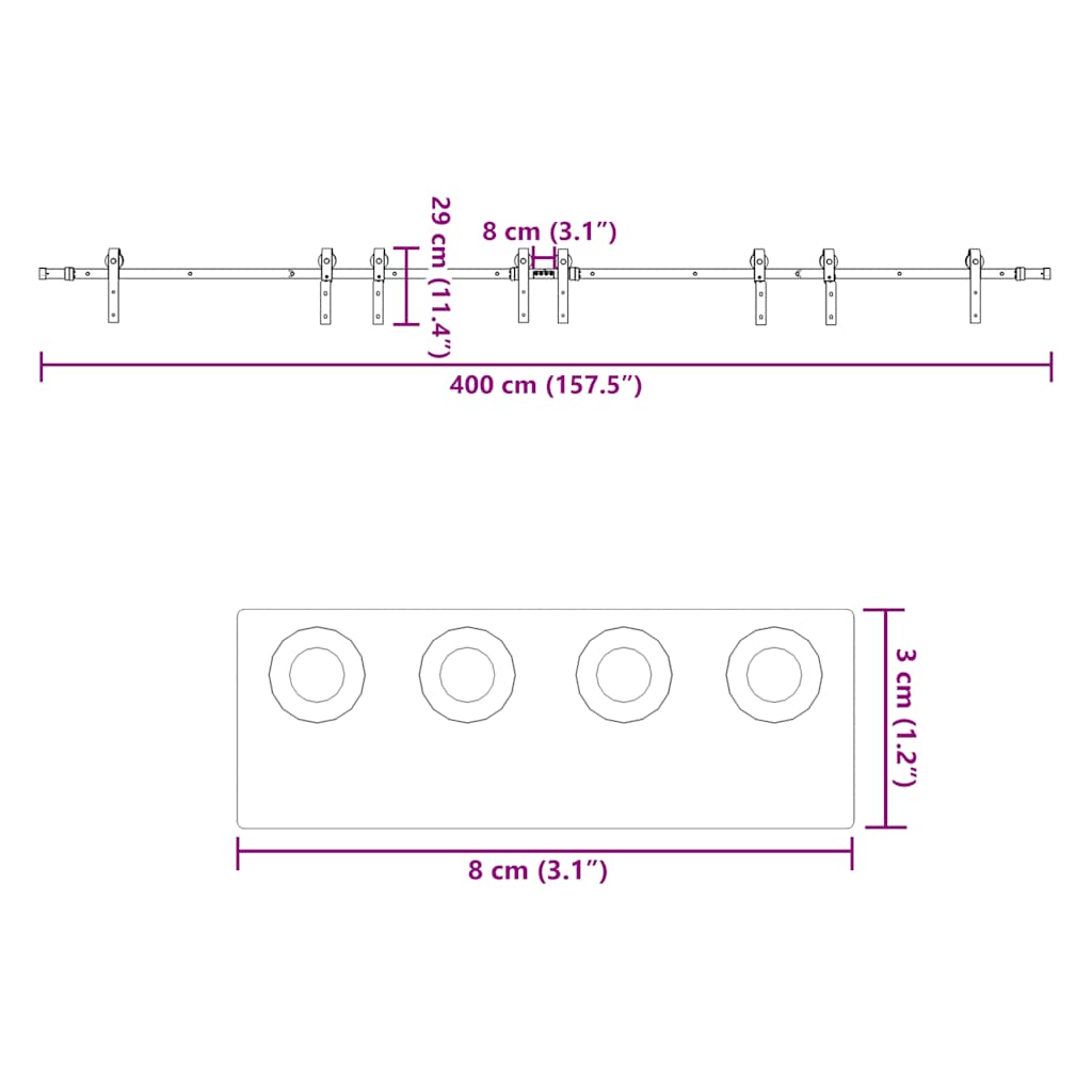 Schiebetürbeschlag-Set 400 cm Stahl Schwarz