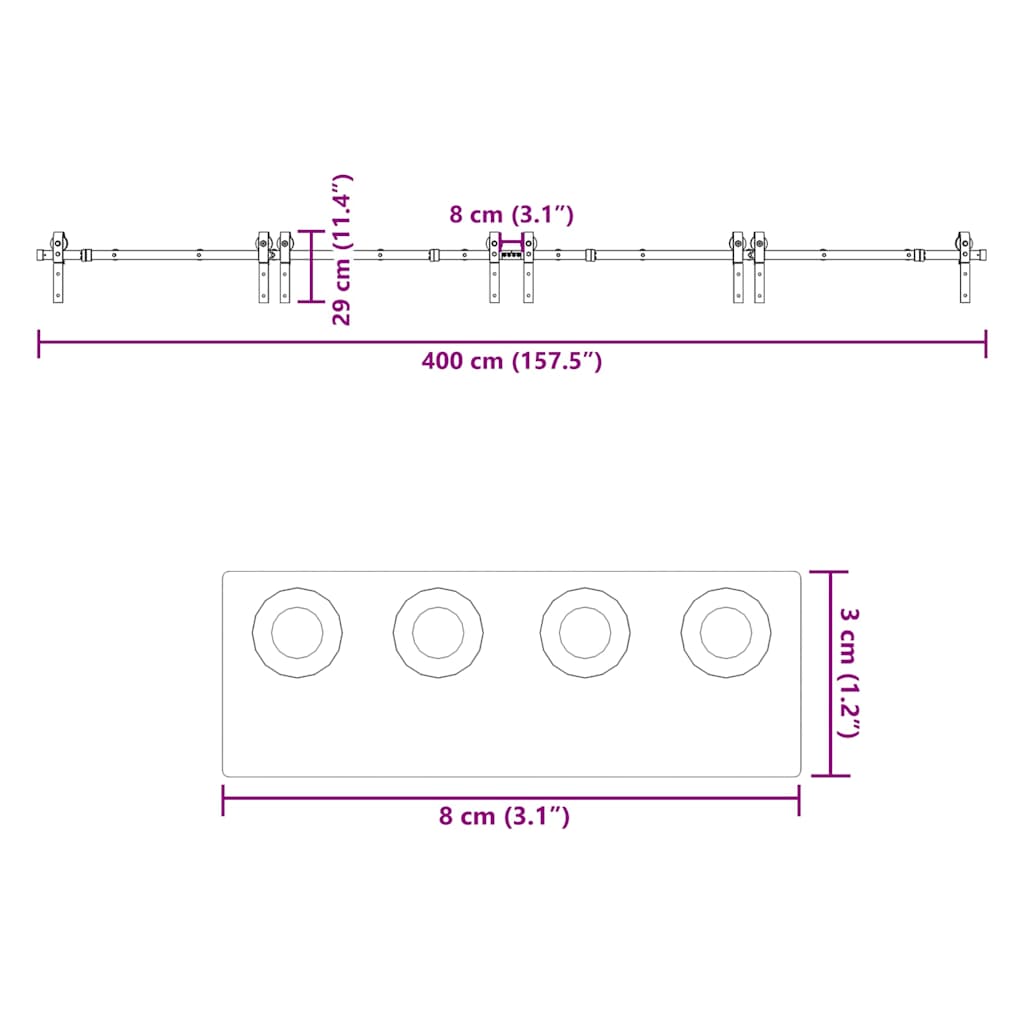 Schiebetürbeschlag-Set 400 cm Stahl Schwarz