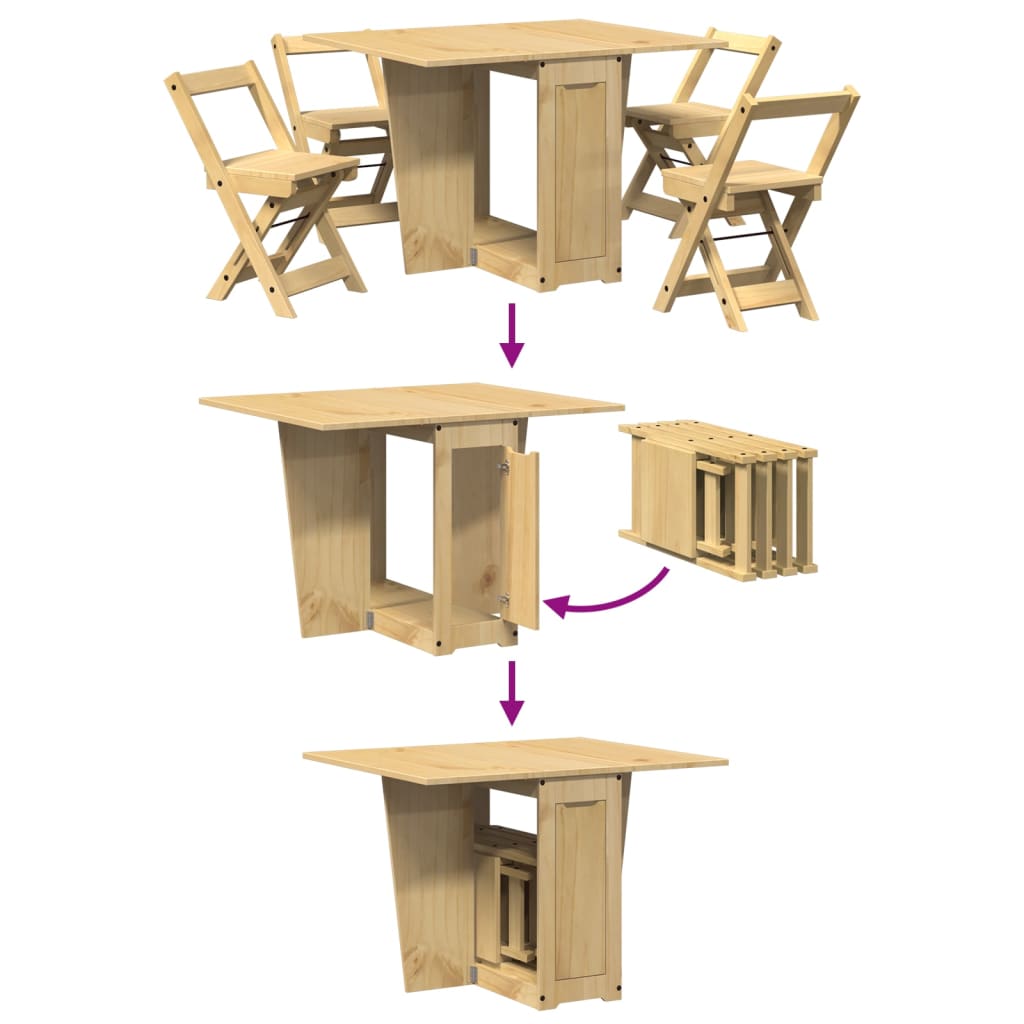 5-piece butterfly dining table set Corona wax brown pinewood