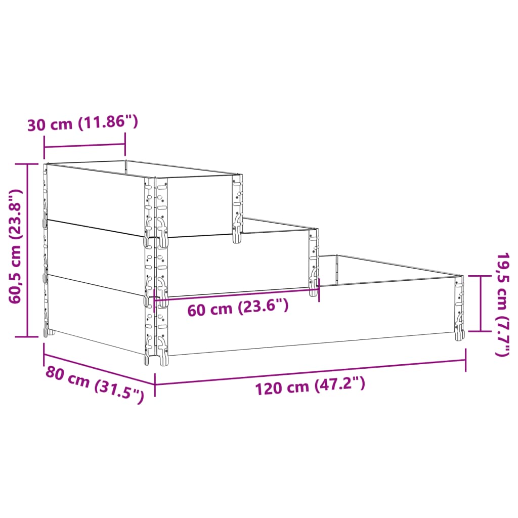 3-tier raised bed 120x80 cm solid pine wood