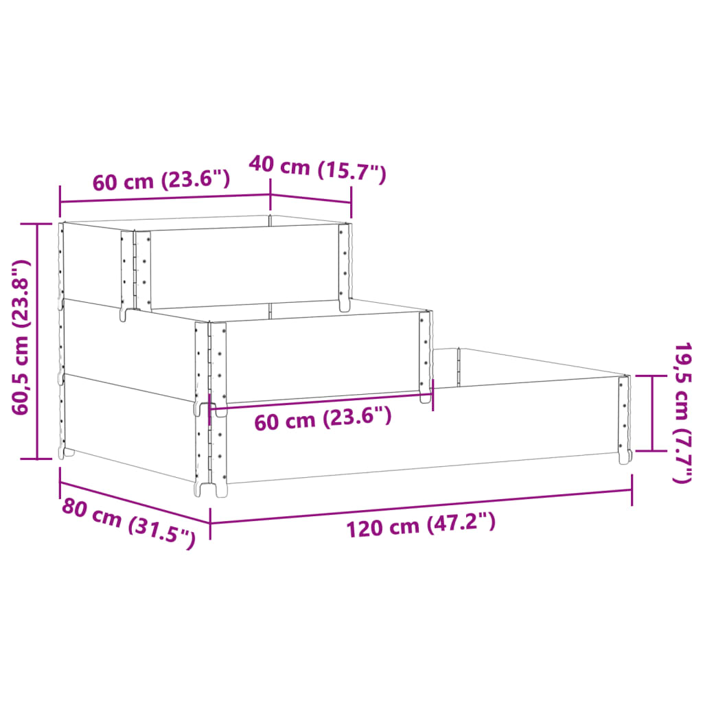 3-tier raised bed 120x80 cm solid pine wood
