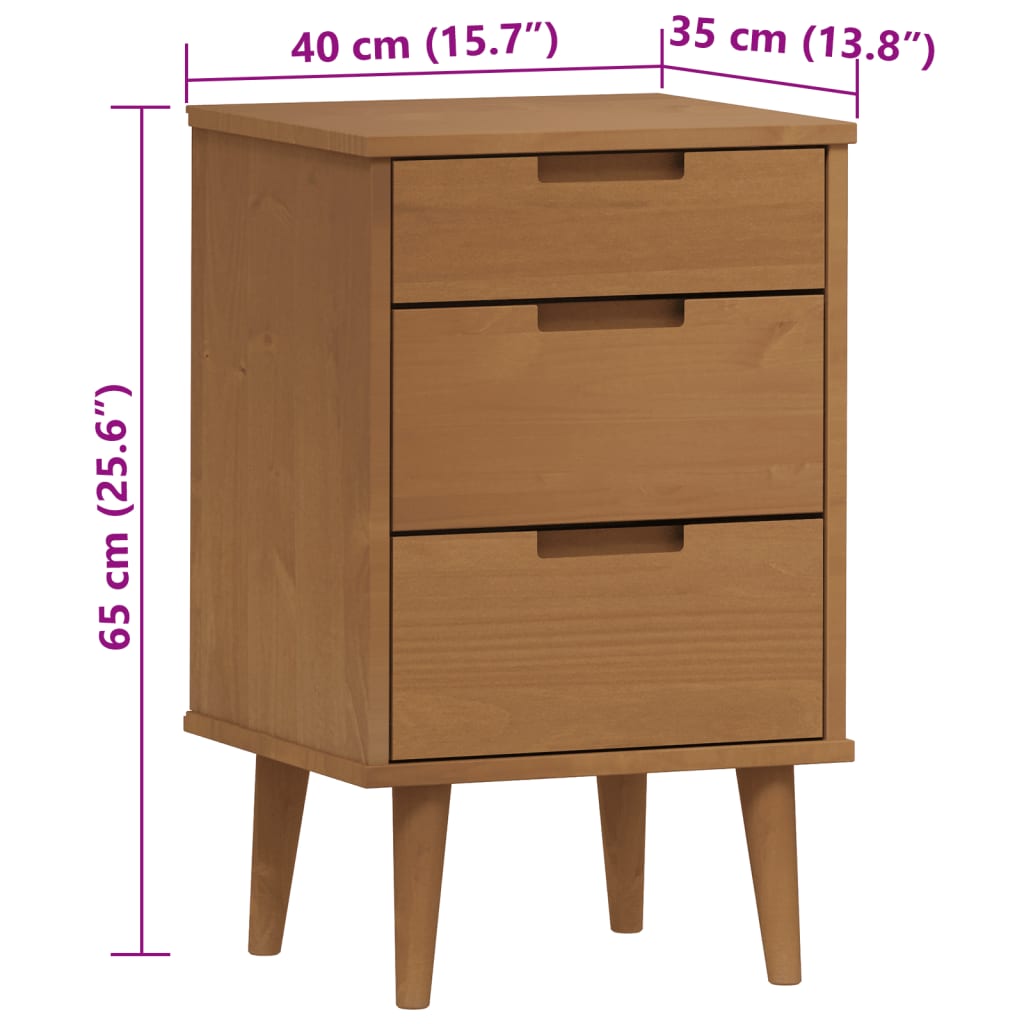 Table de chevet MOLDE marron 40x35x65 cm en bois de pin massif