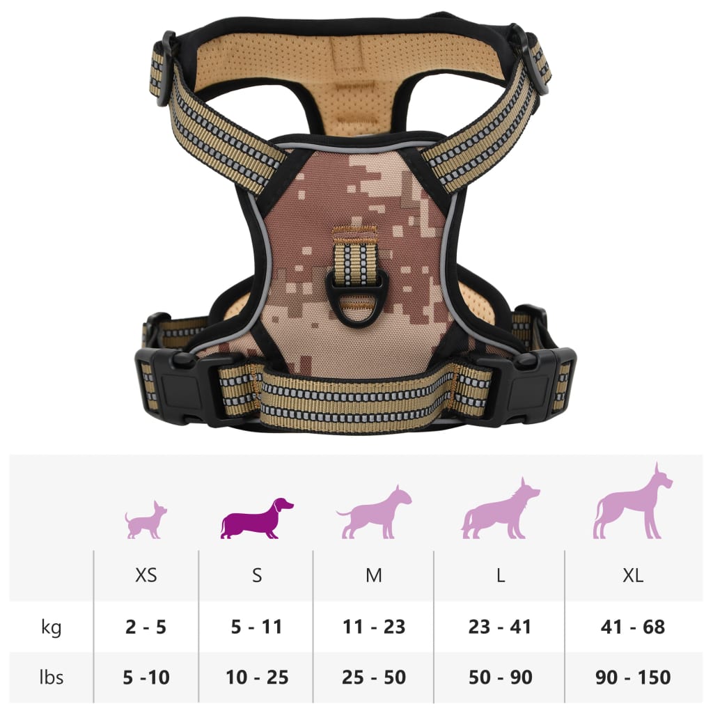 Dog Harness Reflective Adjustable Camouflage Brown S
