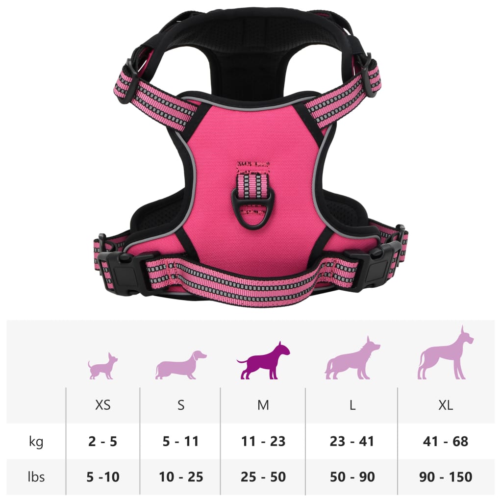 Dog Harness Reflective Adjustable Pink M