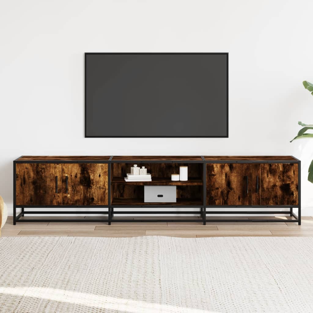 Meuble TV en chêne fumé 180x35x41 cm matériau bois