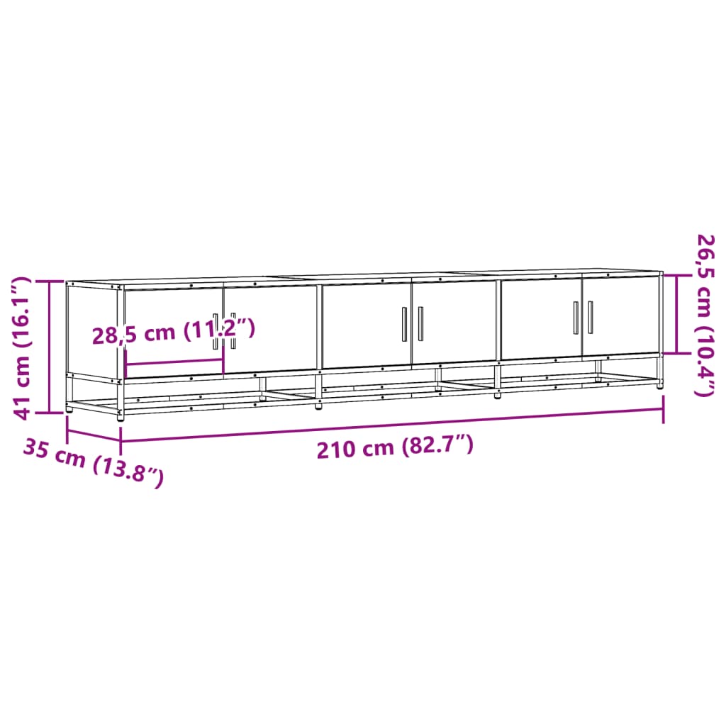 Meuble TV en chêne fumé 210x35x41 cm matériau à base de bois