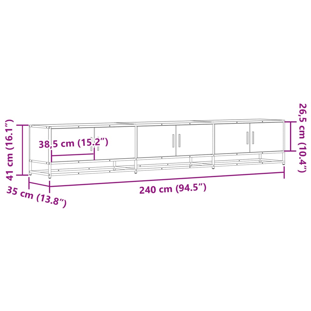 Meuble TV en chêne fumé 240x35x41 cm matériau à base de bois