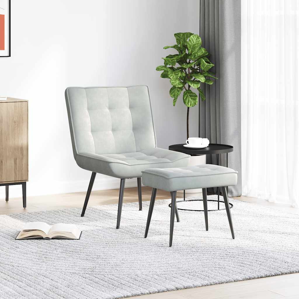 Fauteuil relax avec tabouret en velours gris clair