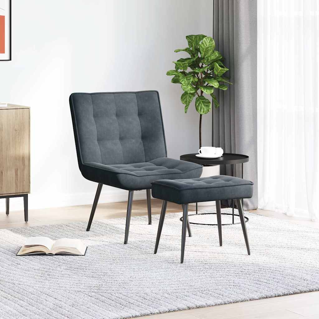 Fauteuil relax avec tabouret en velours gris foncé