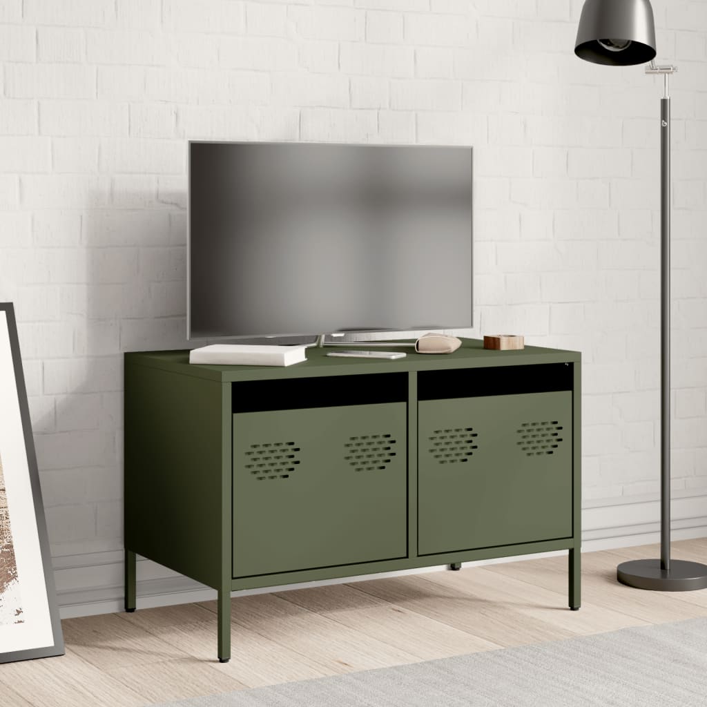 Meuble TV vert olive 68x39x43,5 cm Acier laminé à froid