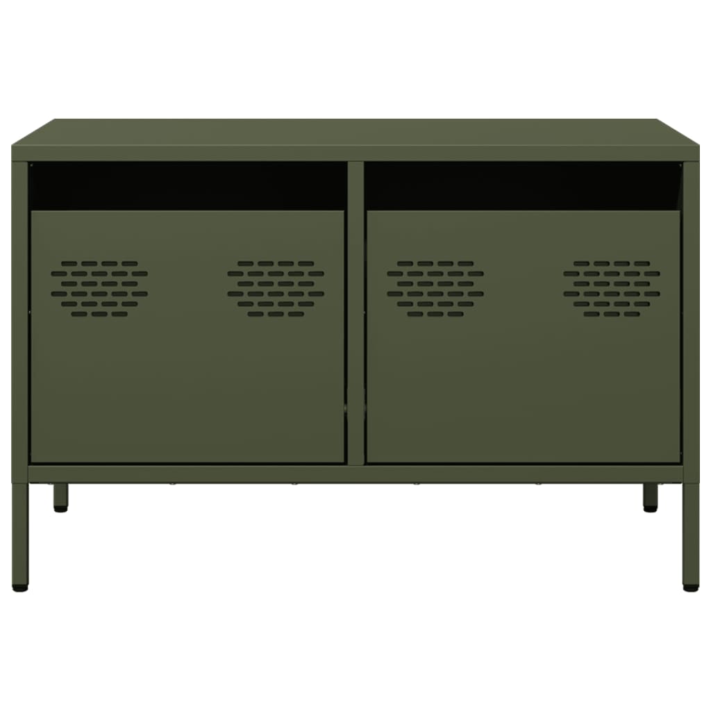 Meuble TV vert olive 68x39x43,5 cm Acier laminé à froid