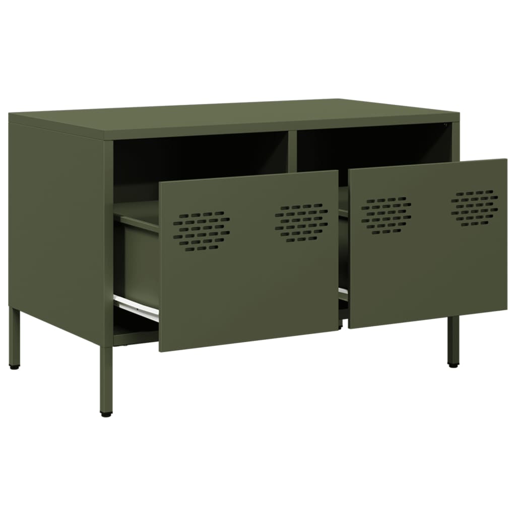Meuble TV vert olive 68x39x43,5 cm Acier laminé à froid
