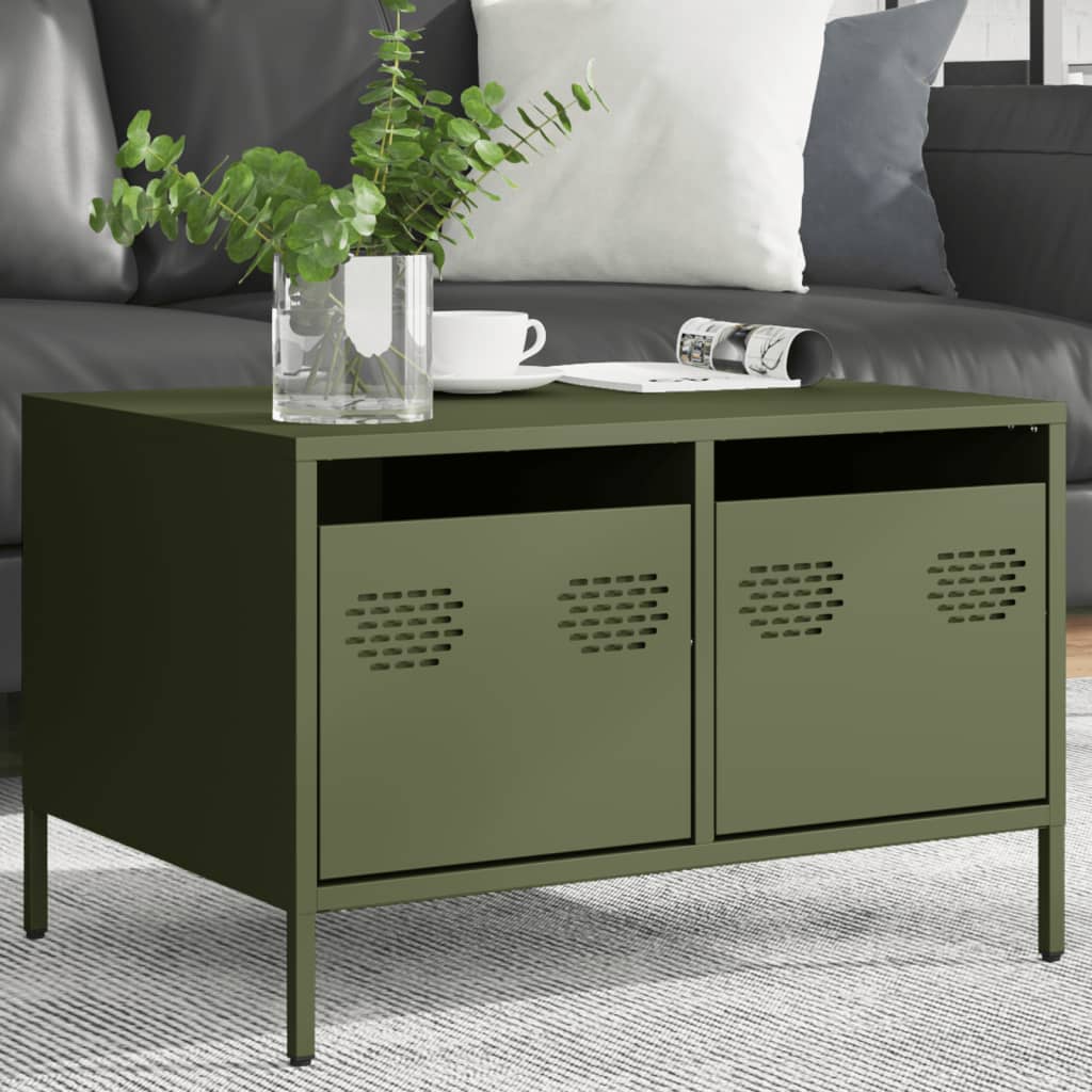 Meuble TV vert olive 68x50x43,5 cm Acier laminé à froid