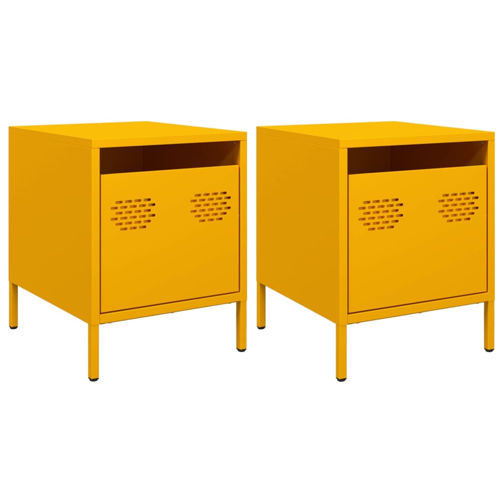 Tables de chevet 2 pcs. Jaune moutarde 35x39x43,5 cm en acier