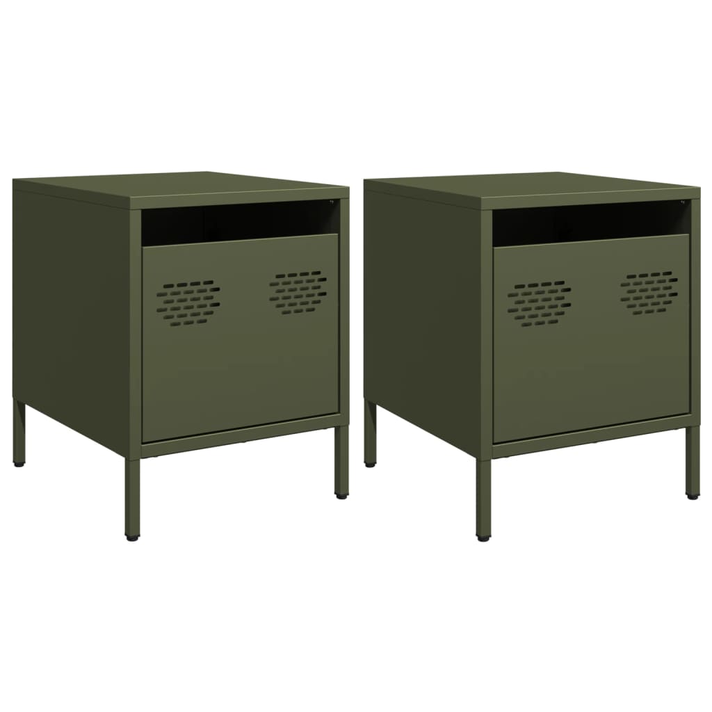 Bedside tables 2 pcs. Olive green 35x39x43.5 cm steel