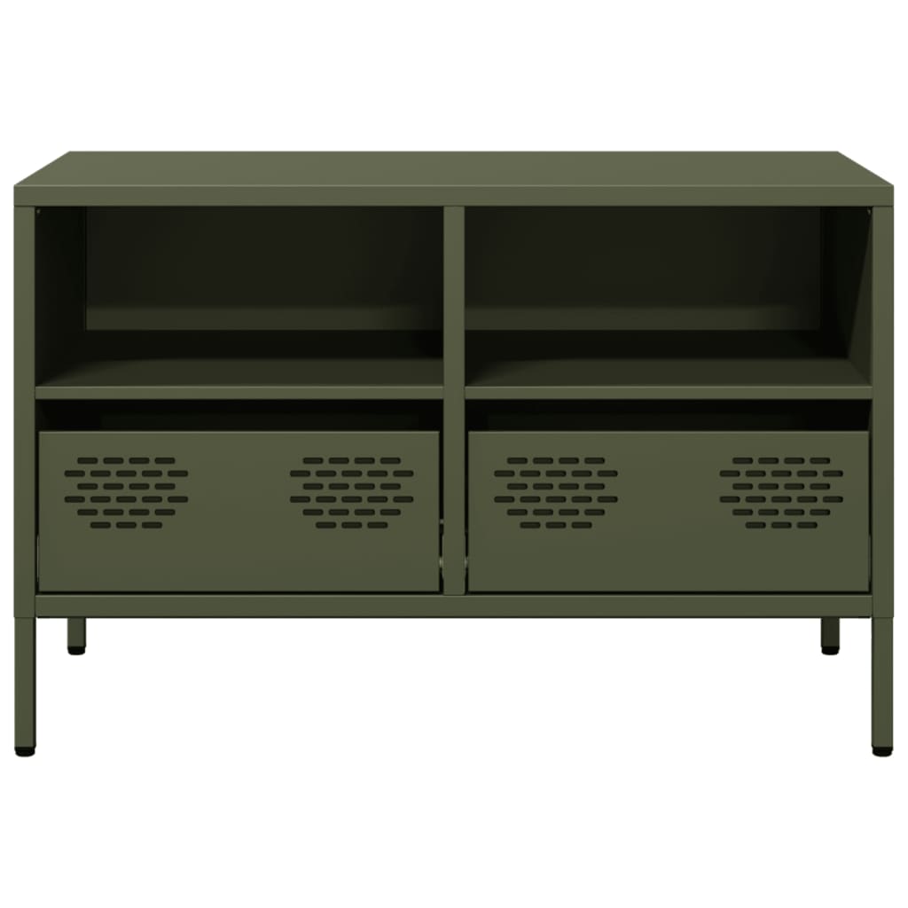 Meuble TV vert olive 68x39x43,5 cm Acier laminé à froid