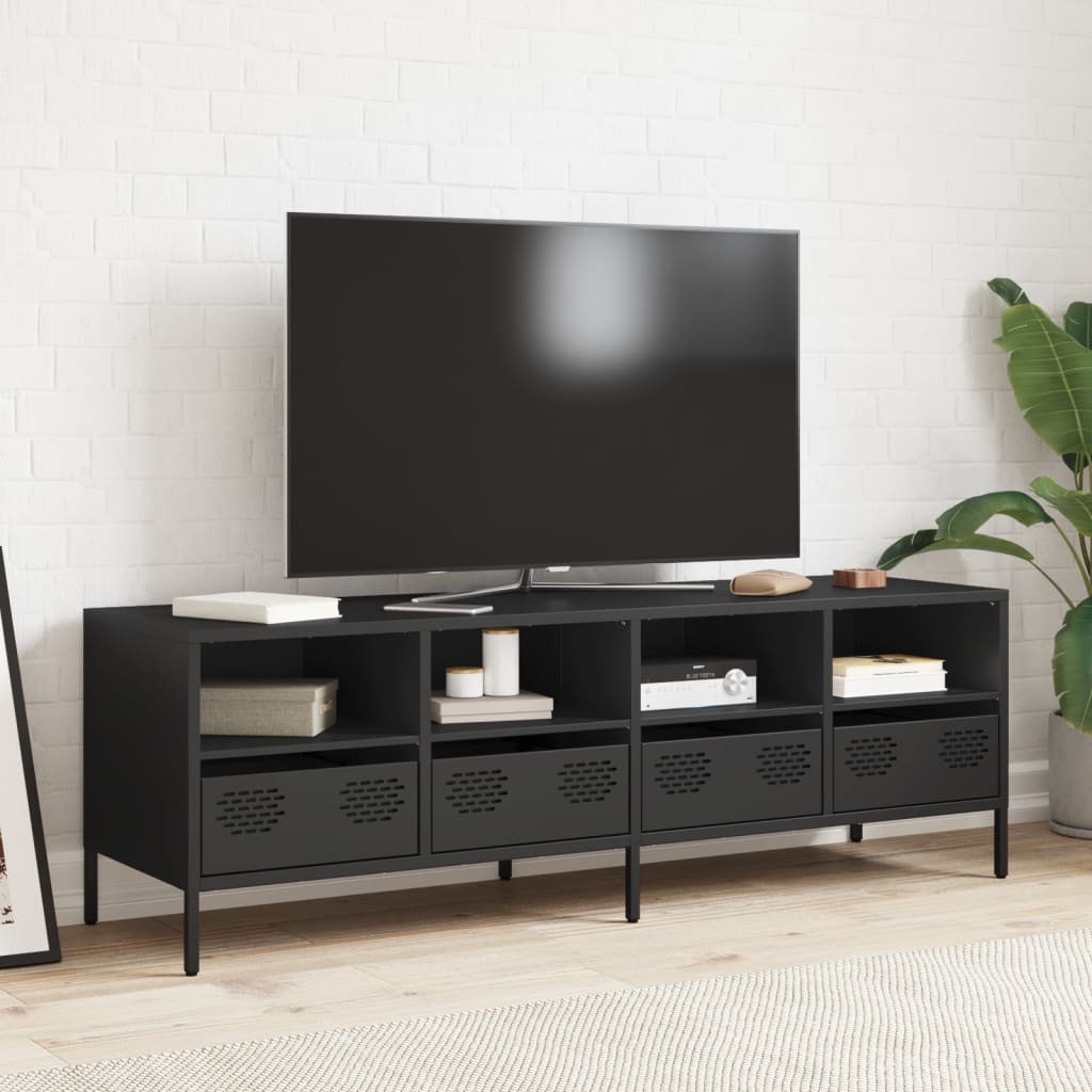 Meuble TV noir 135x39x43,5 cm en acier laminé à froid