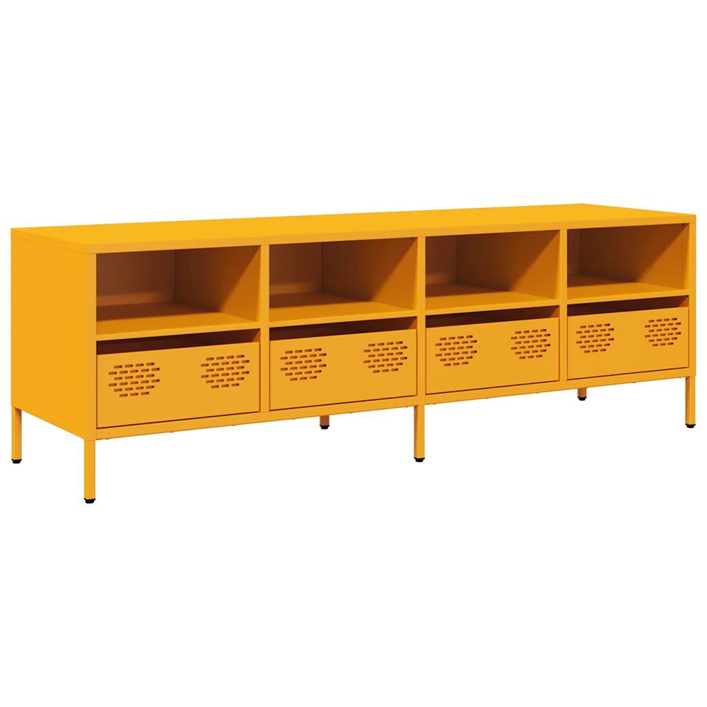 Meuble TV jaune moutarde 135x39x43,5 cm Acier laminé à froid