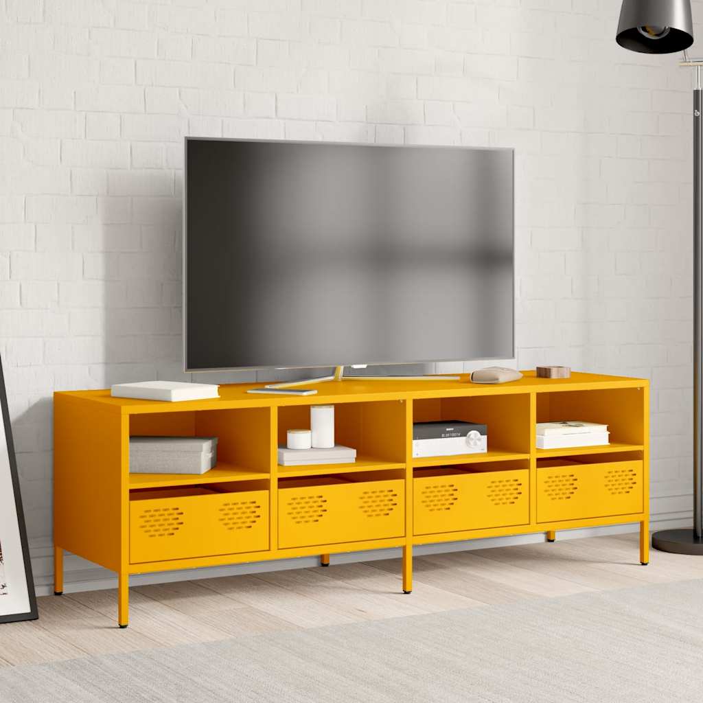 Meuble TV jaune moutarde 135x39x43,5 cm Acier laminé à froid
