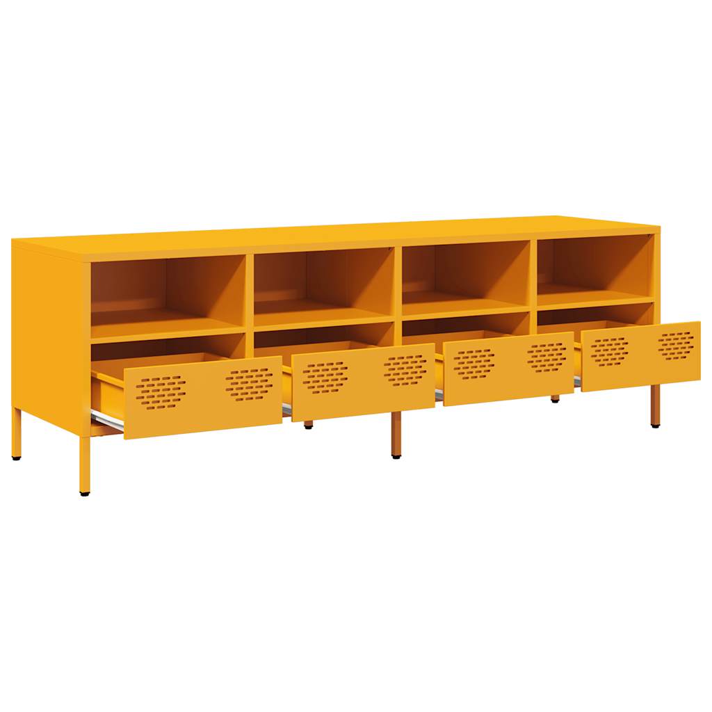 Meuble TV jaune moutarde 135x39x43,5 cm Acier laminé à froid