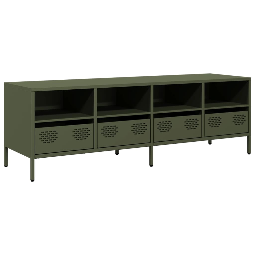 Meuble TV vert olive 135x39x43,5 cm Acier laminé à froid