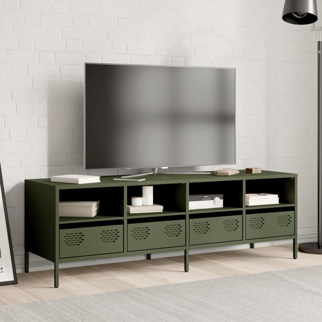 Meuble TV vert olive 135x39x43,5 cm Acier laminé à froid