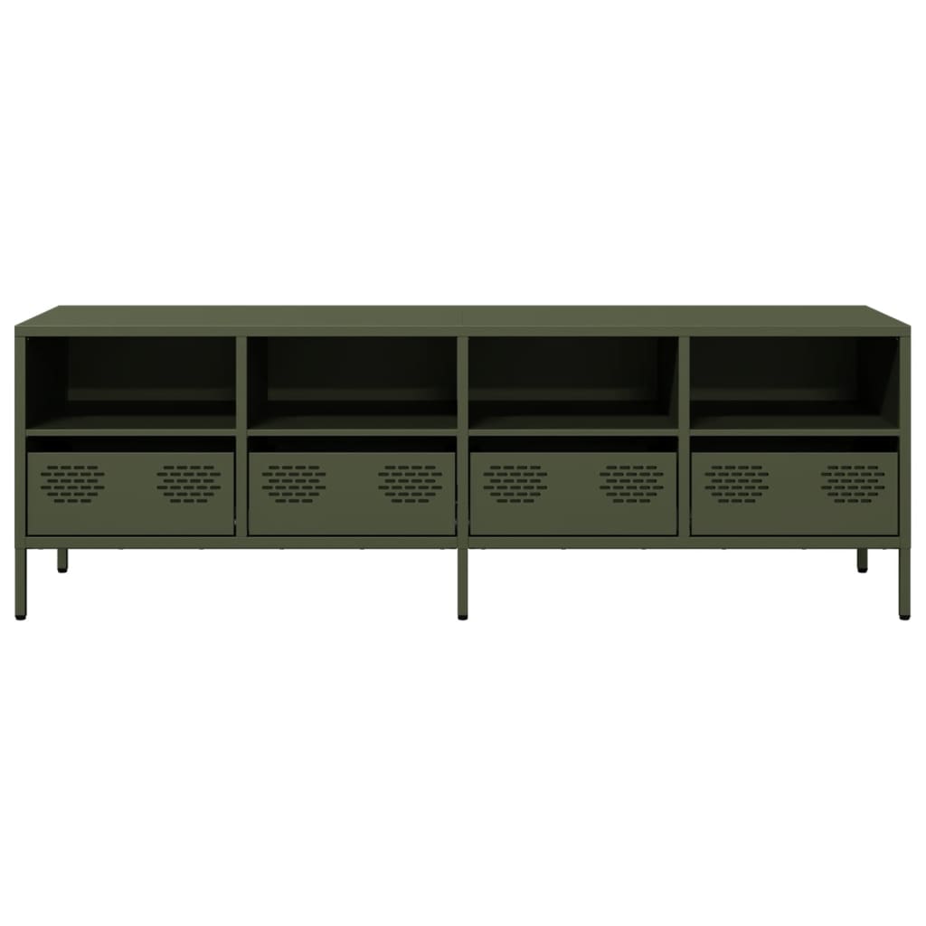 Meuble TV vert olive 135x39x43,5 cm Acier laminé à froid