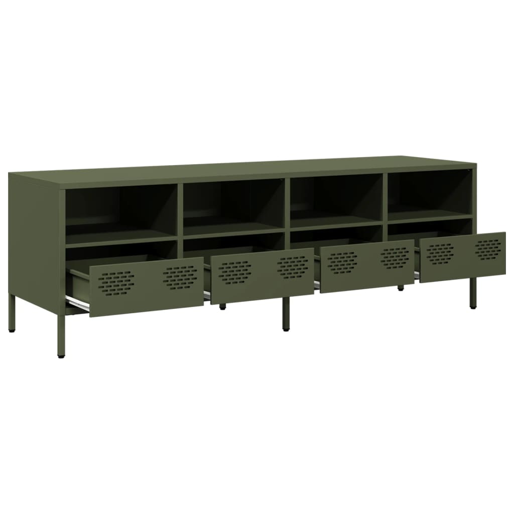 Meuble TV vert olive 135x39x43,5 cm Acier laminé à froid