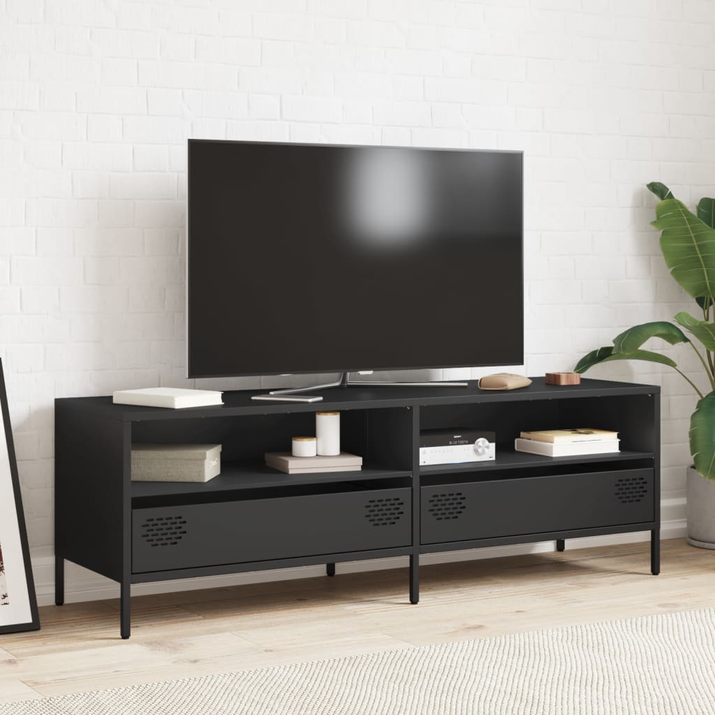 Meuble TV noir 135x39x43,5 cm en acier laminé à froid