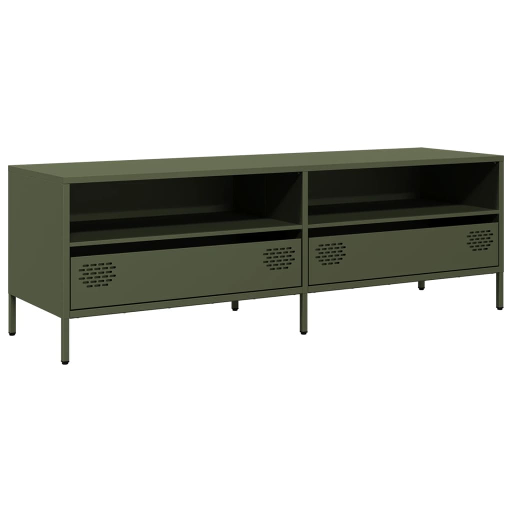 Meuble TV vert olive 135x39x43,5 cm Acier laminé à froid