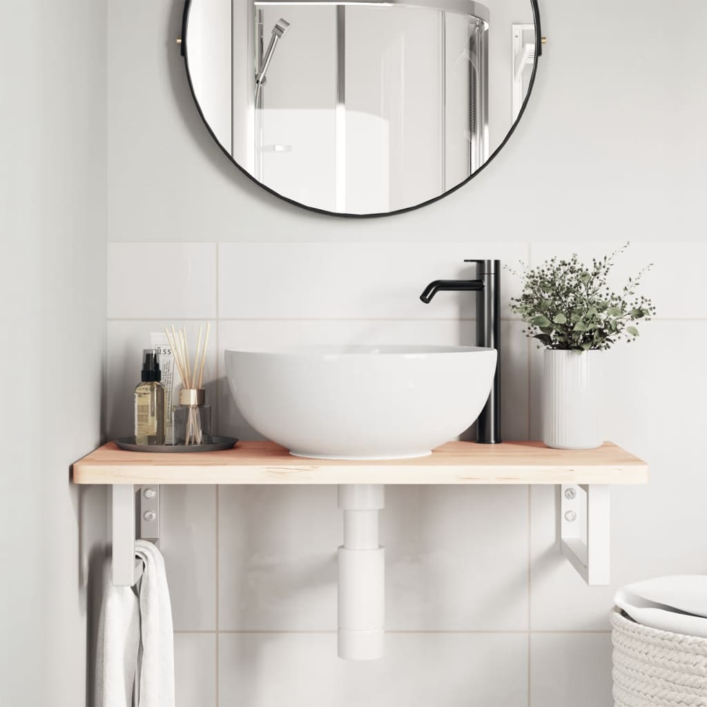 Washbasin shelf wall-mounted steel and solid beech wood