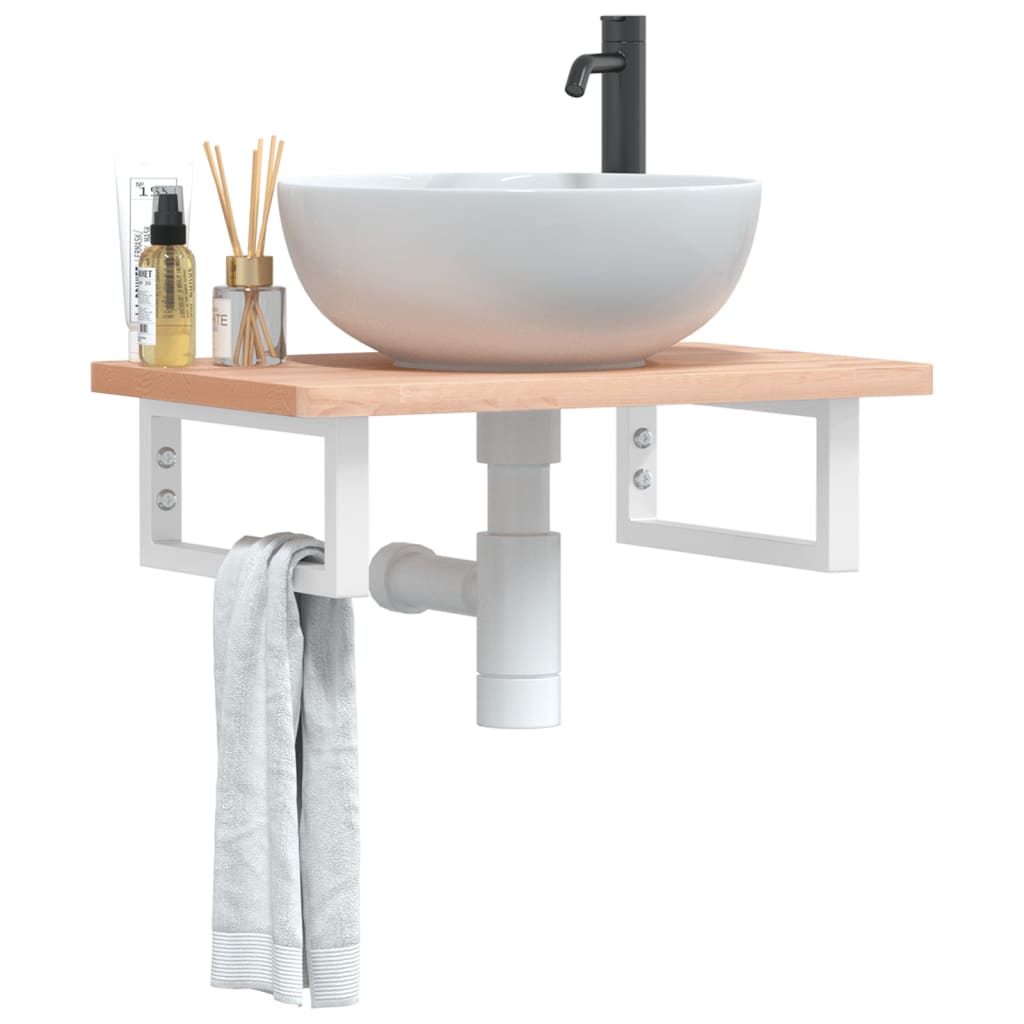 Washbasin shelf wall-mounted steel and solid beech wood
