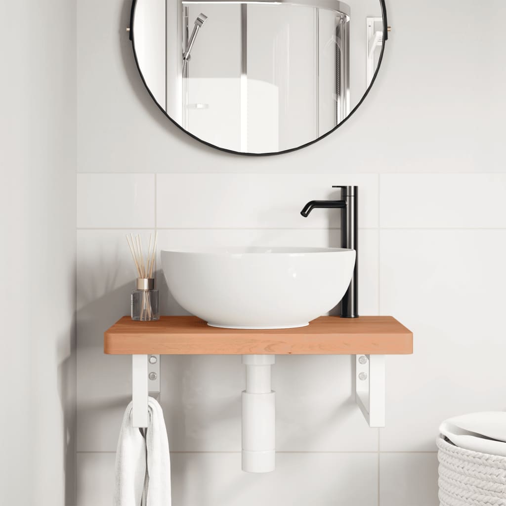 Washbasin shelf wall-mounted steel and solid beech wood