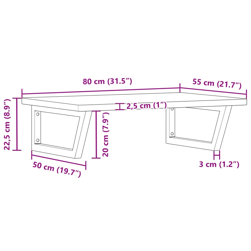 Waschbeckenregal Wandmontage Stahl und Massivholz Buche