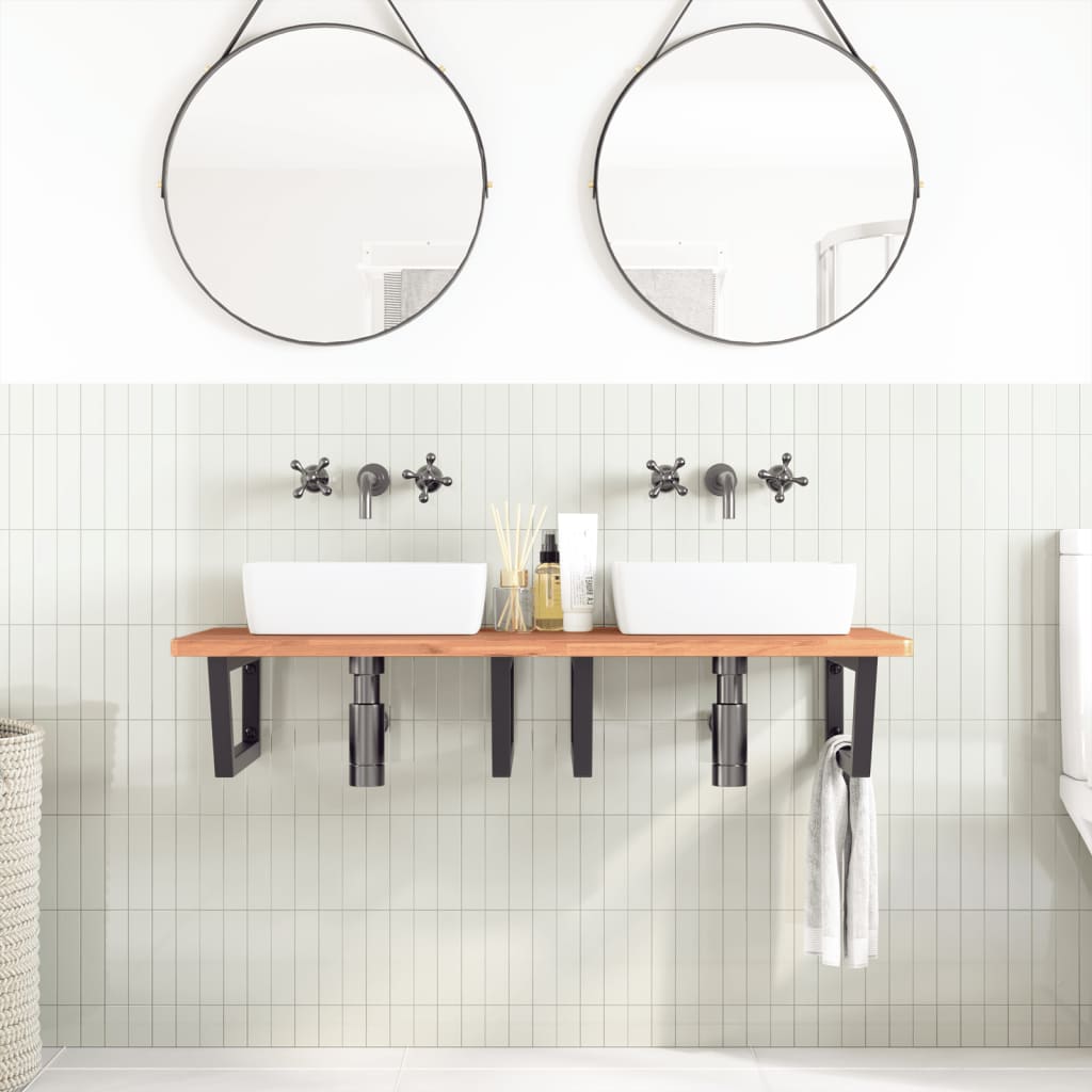 Washbasin shelf wall-mounted steel and solid beech wood