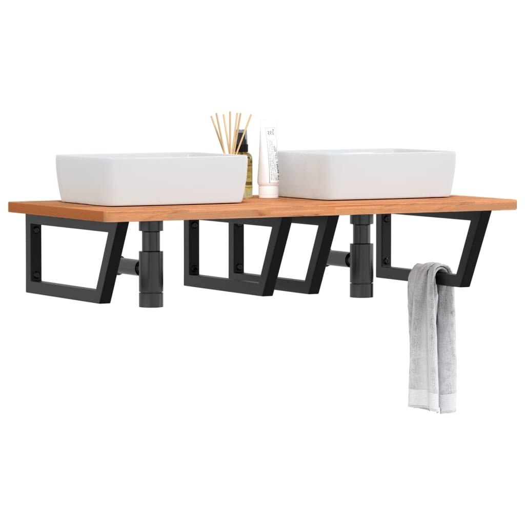 Washbasin shelf wall-mounted steel and solid beech wood