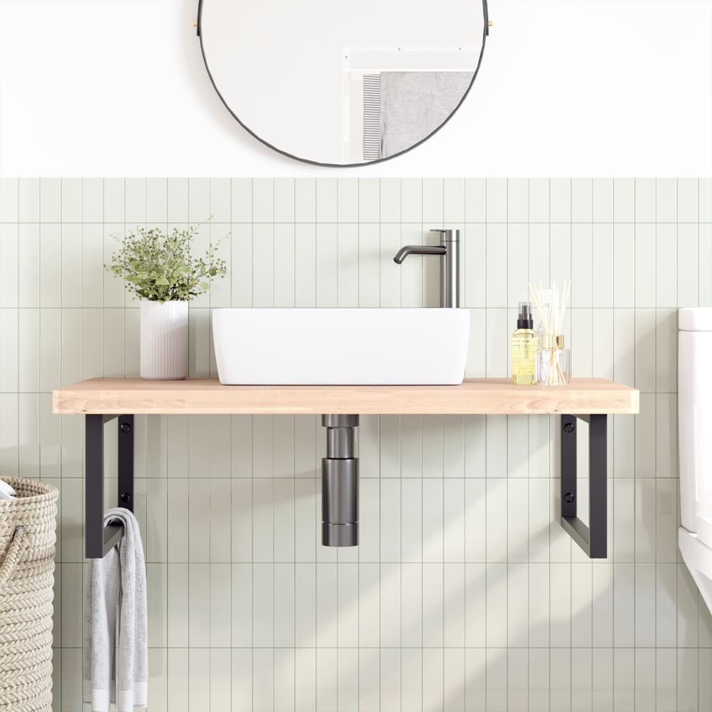 Washbasin shelf wall-mounted steel and solid beech wood